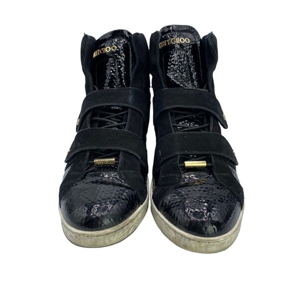 Jimmy Choo 8.5 Black Suede Alligator High Top Sneakers - Picture 3 of 12